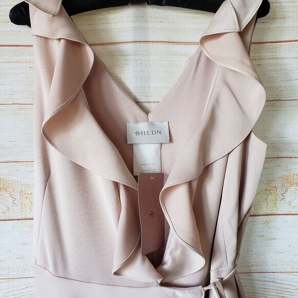 BHLDN Tansy Satin Ruffle Neckline Wrap Maxi Dress Gown in Oyster Sz 4 #60369113 - Picture 6 of 15